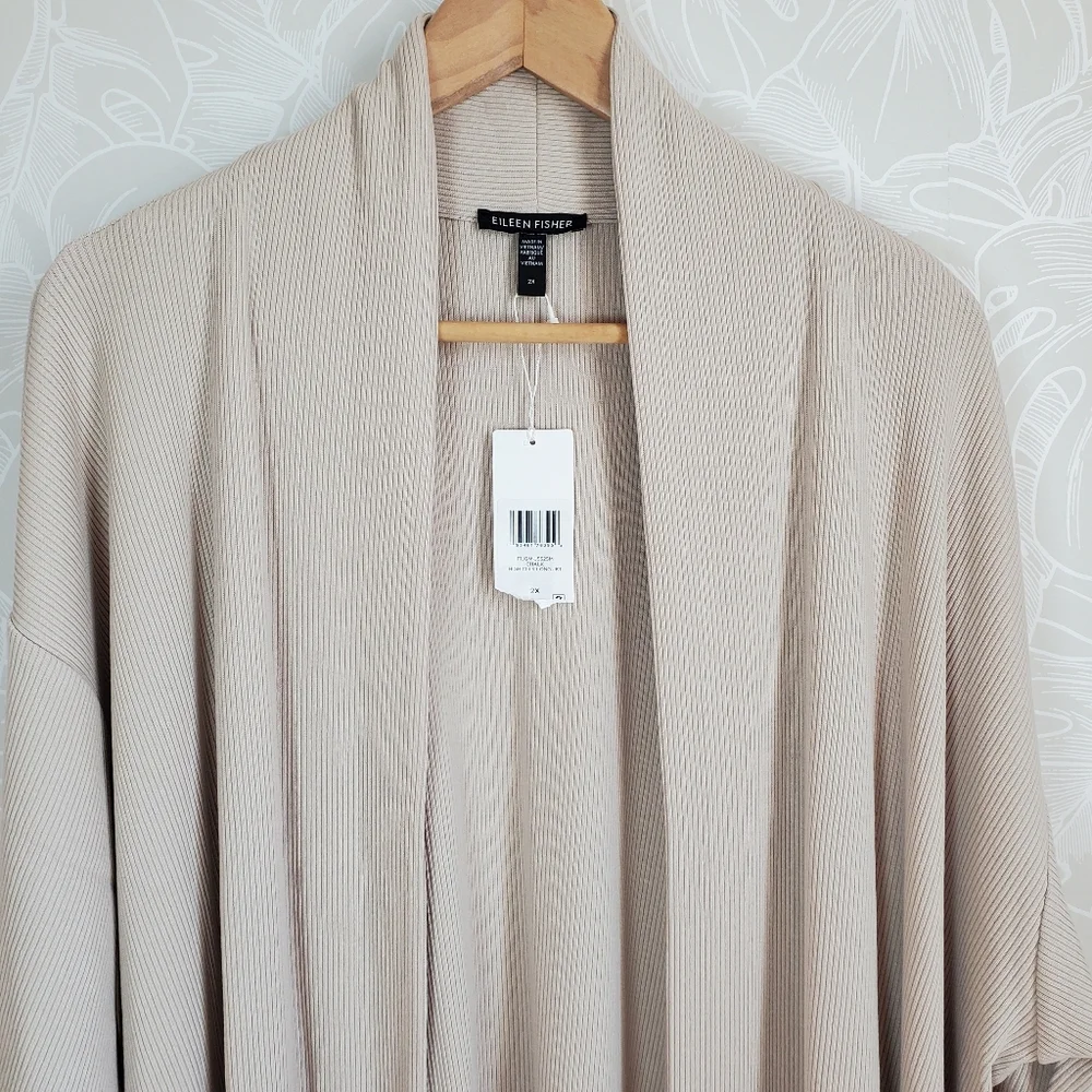 Eileen Fisher Ribbed Organic Cotton Blend Jacket In Chalk Light Tan Sz 2X $228 - Picture 6 of 12
